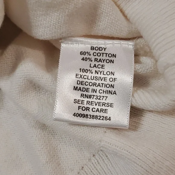 🖤🙌 HP 🙌🖤Elle Lace Embellished Crew Sweater, Lg cream color w/ black lace; - Picture 8 of 9